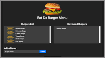 Eat Da Burger Menu UI