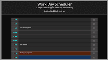 Work Day Scheduler Application UI